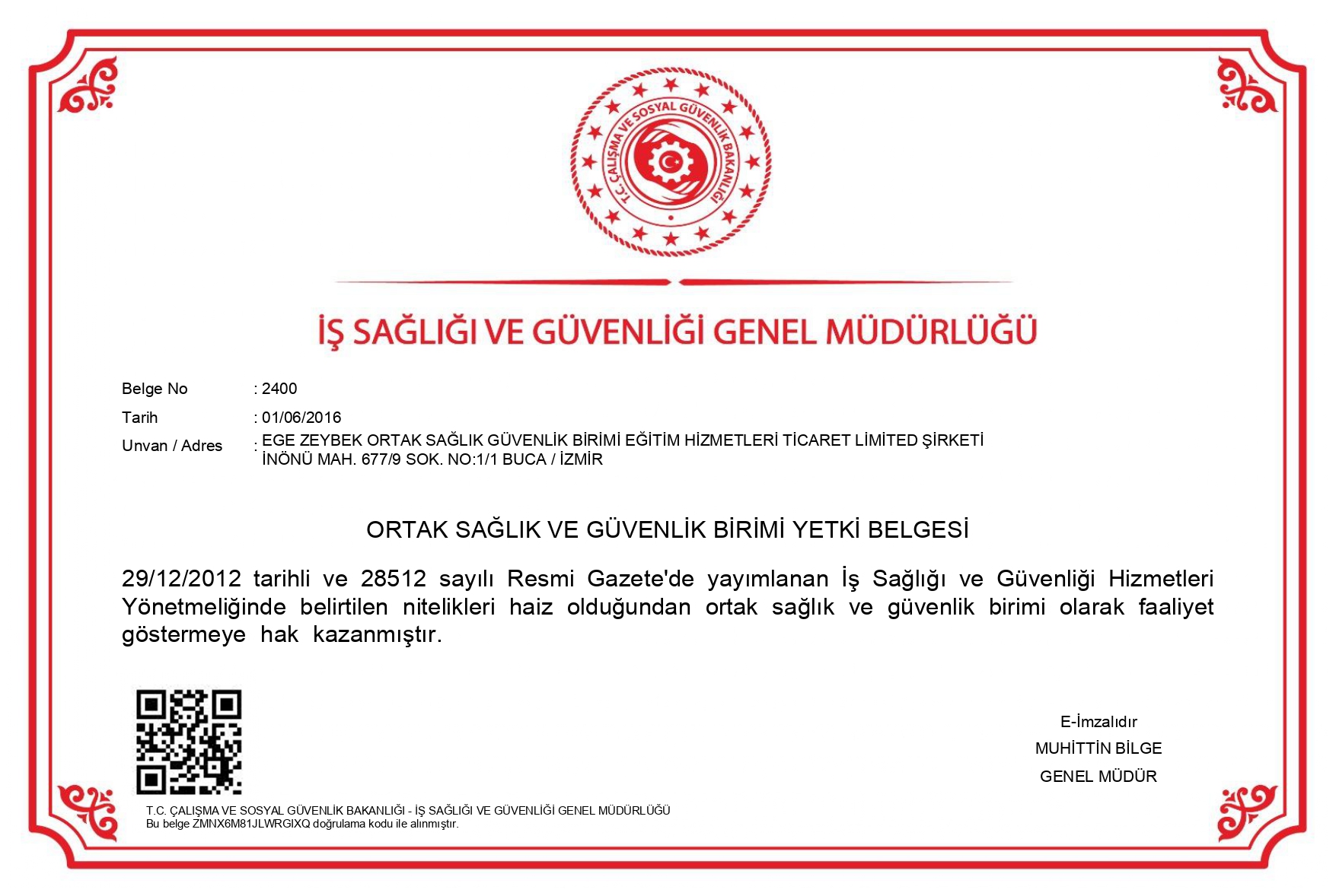 Ege Zeybek İş Sağlığı ve Güvenliği Eğitimi